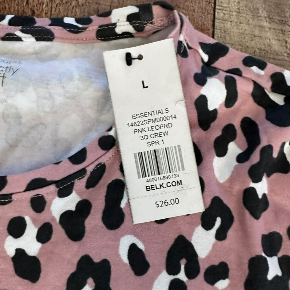 Kim Rogers perfectly soft three quarter sleeve pink leopard crew neck top women' - Picture 5 of 11
